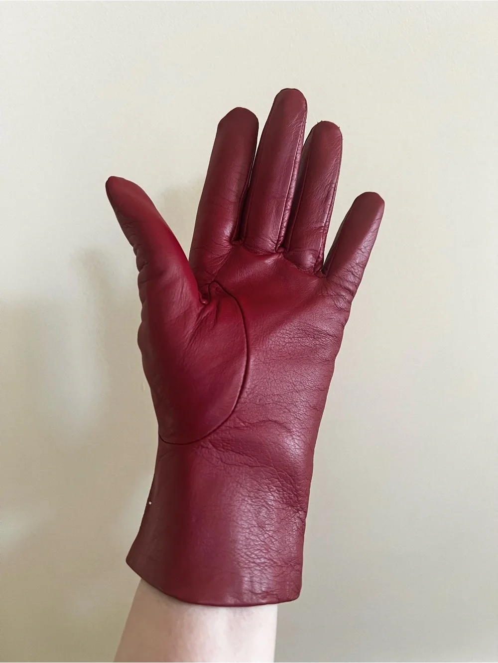 Dark Red Soft Leather Gloves with Bow Accent